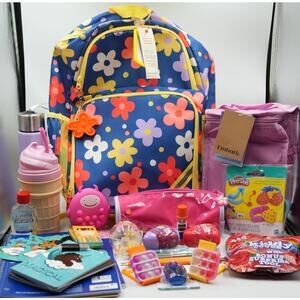 Cat & Jack Floral Backpack Bundle w/ Embark Lunch Bag, Toys & Supplies NEW